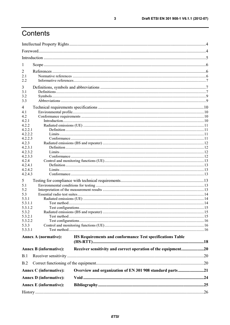 SIST EN 301 908-1 V6.2.1:2013 en_30190801v060101c - IMT cellular networks; Harmonized EN covering the essential requirements of article 3.2 of the R&TTE Directive; Part 1: Introduction and common requirements - Page 3 preview