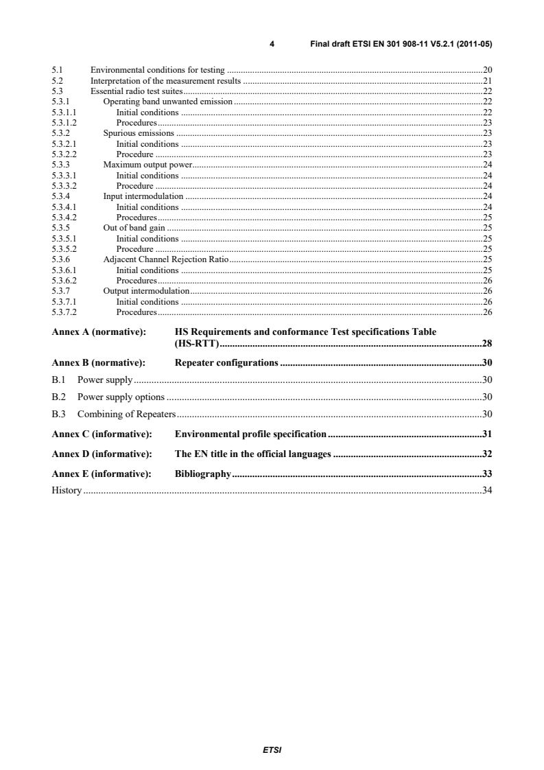 SIST EN 301 908-11 V5.2.1:2011 en_30190811v050201v - IMT cellular networks; Harmonized EN covering the essential requirements of article 3.2 of the R&TTE Directive; Part 11: CDMA Direct Spread (UTRA FDD) (Repeaters) - Page 4 preview