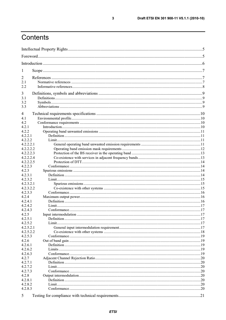 SIST EN 301 908-11 V5.2.1:2011 en_30190811v050101c - Base Stations (BS), Repeaters and User Equipment (UE) for IMT-2000 Third-Generation cellular networks; Part 11: Harmonized EN for IMT-2000, CDMA Direct Spread (UTRA FDD and E-UTRA FDD) (Repeaters) covering the essential requirements of article 3.2 of the R&TTE Directive - Page 3 preview