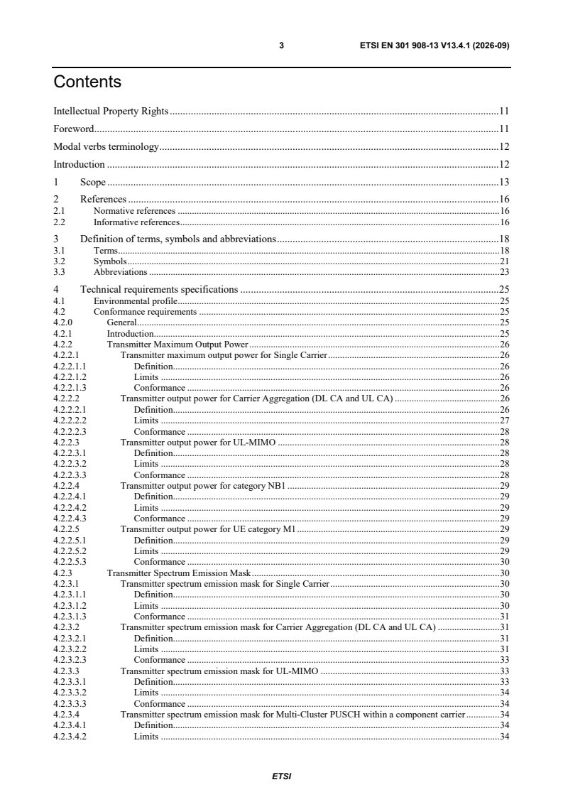 SIST EN 301 908-13 V13.4.1:2026 ETSI EN 301 908-13 V13.4.1 (2026-09) - IMT cellular networks; Harmonised Standard for access to radio spectrum; Part 13: Evolved Universal Terrestrial Radio Access (E-UTRA) User Equipment (UE) - Page 3 preview