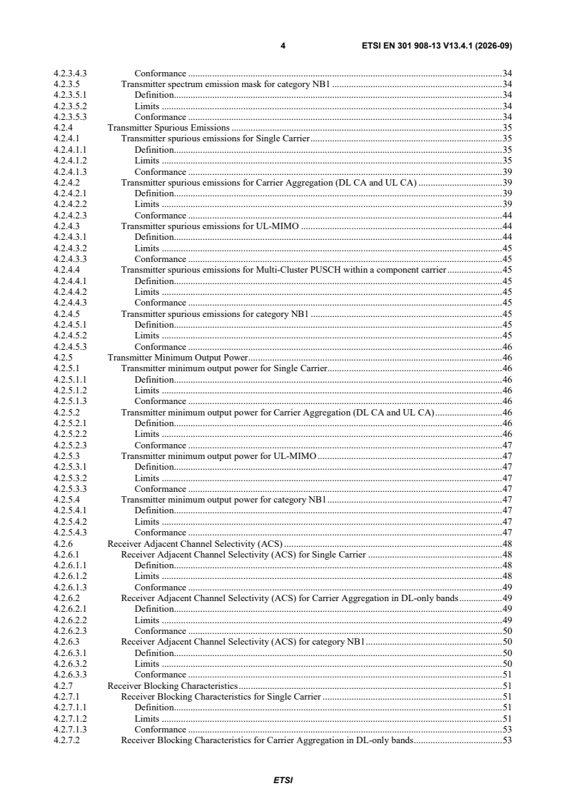 SIST EN 301 908-13 V13.4.1:2026 ETSI EN 301 908-13 V13.4.1 (2026-09) - IMT cellular networks; Harmonised Standard for access to radio spectrum; Part 13: Evolved Universal Terrestrial Radio Access (E-UTRA) User Equipment (UE) - Page 4 preview