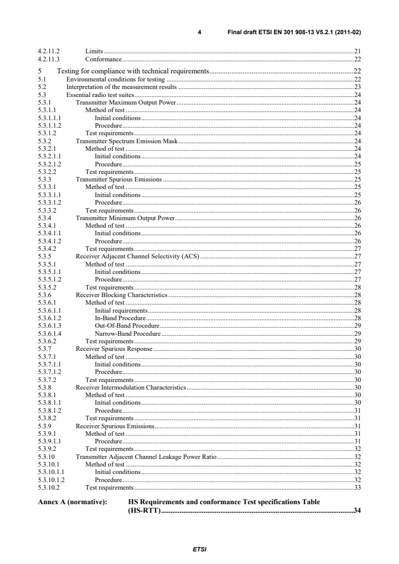 SIST EN 301 908-13 V5.2.1:2011 en_30190813v050201v - IMT cellular networks; Harmonized EN covering the essential requirements of article 3.2 of the R&TTE Directive; Part 13: Evolved Universal Terrestrial Radio Access (E-UTRA) User Equipment (UE) - Page 4 preview