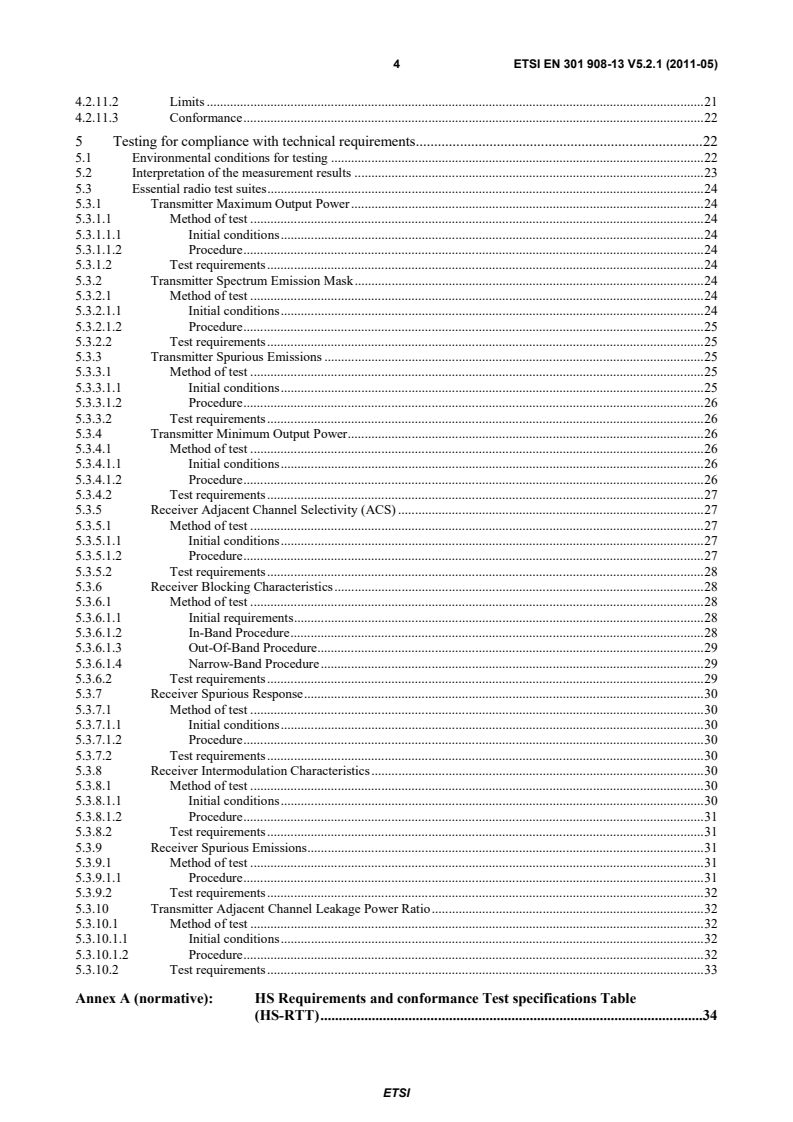 SIST EN 301 908-13 V5.2.1:2011 en_30190813v050201p - IMT cellular networks; Harmonized EN covering the essential requirements of article 3.2 of the R&TTE Directive; Part 13: Evolved Universal Terrestrial Radio Access (E-UTRA) User Equipment (UE) - Page 4 preview