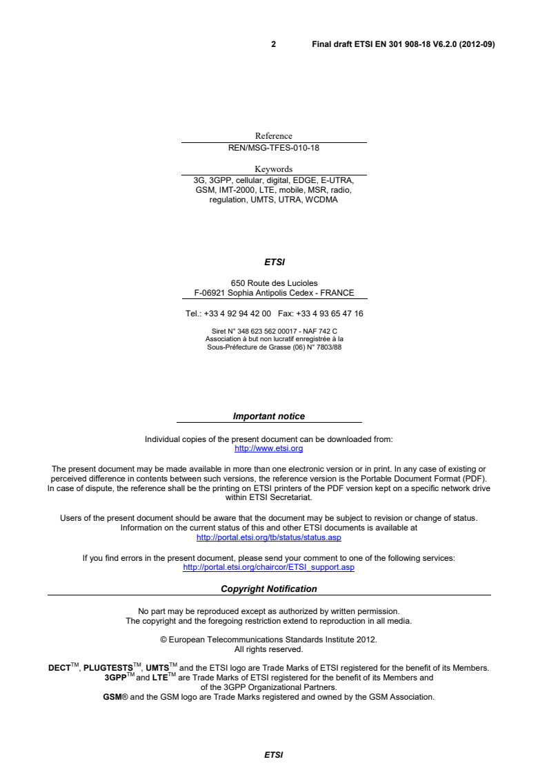 ETSI EN 301 908-18 V6.2.0 (2012-09) - IMT cellular networks; Harmonized EN covering the essential requirements of article 3.2 of the R&TTE Directive; Part 18: E-UTRA, UTRA and GSM/EDGE Multi-Standard Radio (MSR) Base Station (BS)