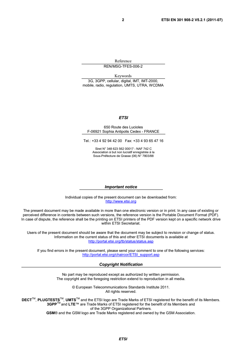 en_30190802v050201p - IMT cellular networks; Harmonized EN covering the essential requirements of article 3.2 of the R&TTE Directive; Part 2: CDMA Direct Spread (UTRA FDD) User Equipment (UE)