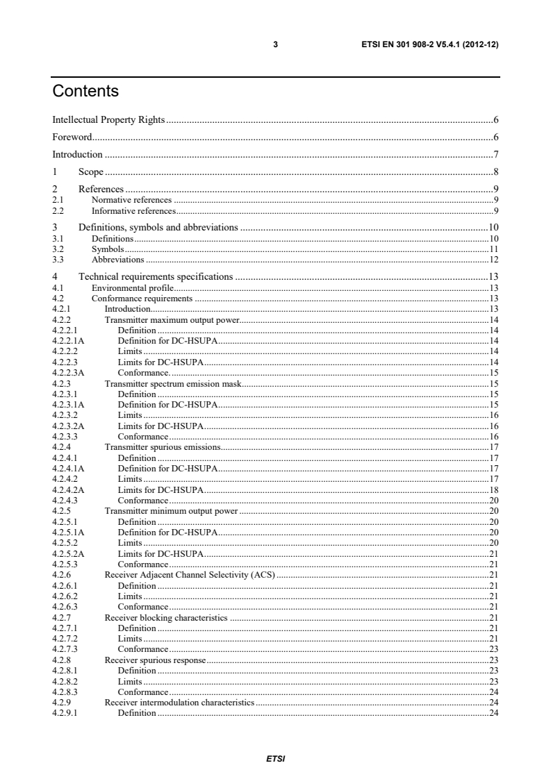 SIST EN 301 908-2 V5.4.1:2013 ETSI EN 301 908-2 V5.4.1 (2012-12) - IMT cellular networks; Harmonized EN covering the essential requirements of article 3.2 of the R&TTE Directive; Part 2: CDMA Direct Spread (UTRA FDD) User Equipment (UE) - Page 3 preview