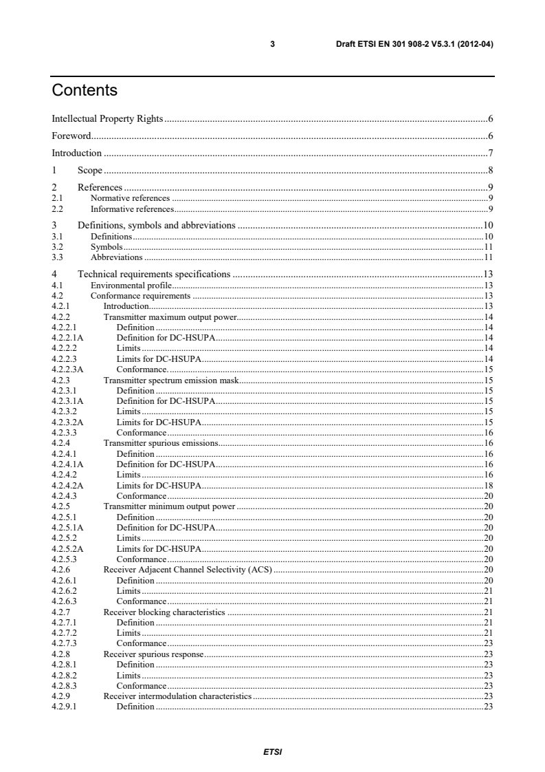 SIST EN 301 908-2 V5.4.1:2013 en_30190802v050301c - IMT cellular networks; Harmonized EN covering the essential requirements of article 3.2 of the R&TTE Directive; Part 2: CDMA Direct Spread (UTRA FDD) User Equipment (UE) - Page 3 preview