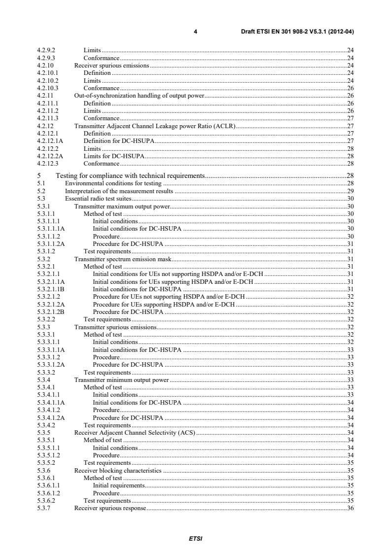 SIST EN 301 908-2 V5.4.1:2013 en_30190802v050301c - IMT cellular networks; Harmonized EN covering the essential requirements of article 3.2 of the R&TTE Directive; Part 2: CDMA Direct Spread (UTRA FDD) User Equipment (UE) - Page 4 preview
