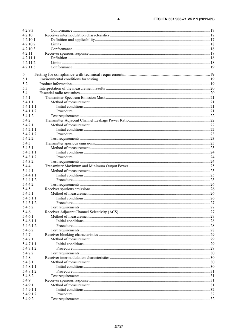 SIST EN 301 908-21 V5.2.1:2011 en_30190821v050201p - IMT cellular networks; Harmonized EN covering the essential requirements of article 3.2 of the R&TTE Directive; Part 21: OFDMA TDD WMAN (Mobile WiMAX) FDD User Equipment (UE) - Page 4 preview