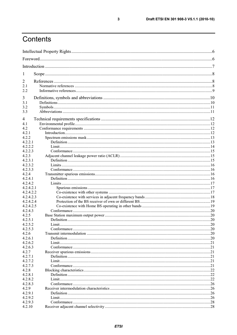 SIST EN 301 908-3 V5.2.1:2011 en_30190803v050101c - Base Stations (BS), Repeaters and User Equipment (UE) for IMT-2000 Third-Generation cellular networks; Part 3: Harmonized EN for IMT-2000, CDMA Direct Spread (UTRA FDD and E-UTRA FDD) (BS) covering the essential requirements of article 3.2 of the R&TTE Directive - Page 3 preview