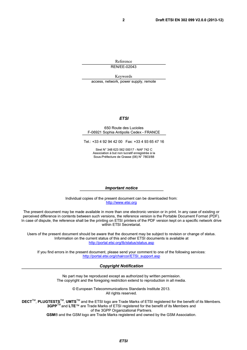 ETSI EN 302 099 V2.0.0 (2013-12) - Environmental Engineering (EE); Powering of equipment in access network
