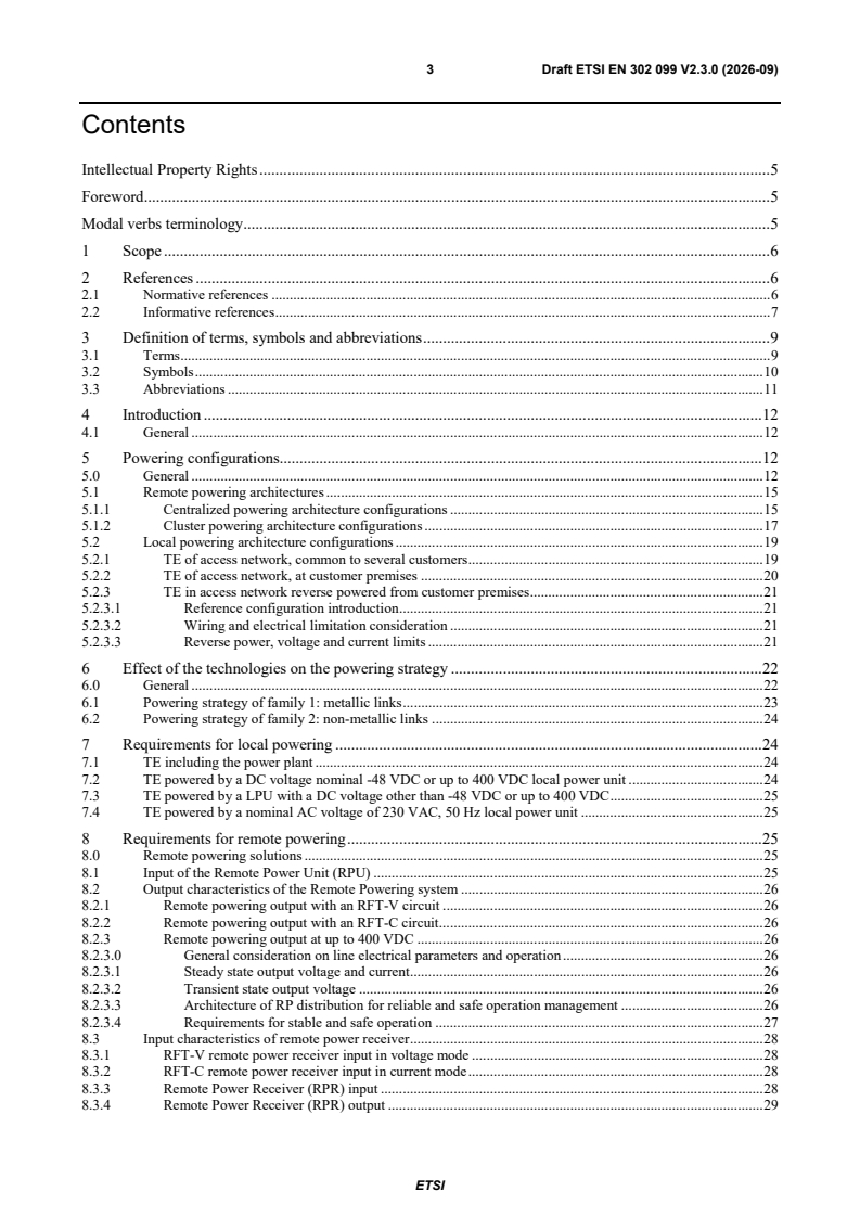 ETSI EN 302 099 V2.3.0 (2026-09) ETSI EN 302 099 V2.3.0 (2026-09) - Environmental Engineering (EE); Powering of equipment in access network - Page 3 preview