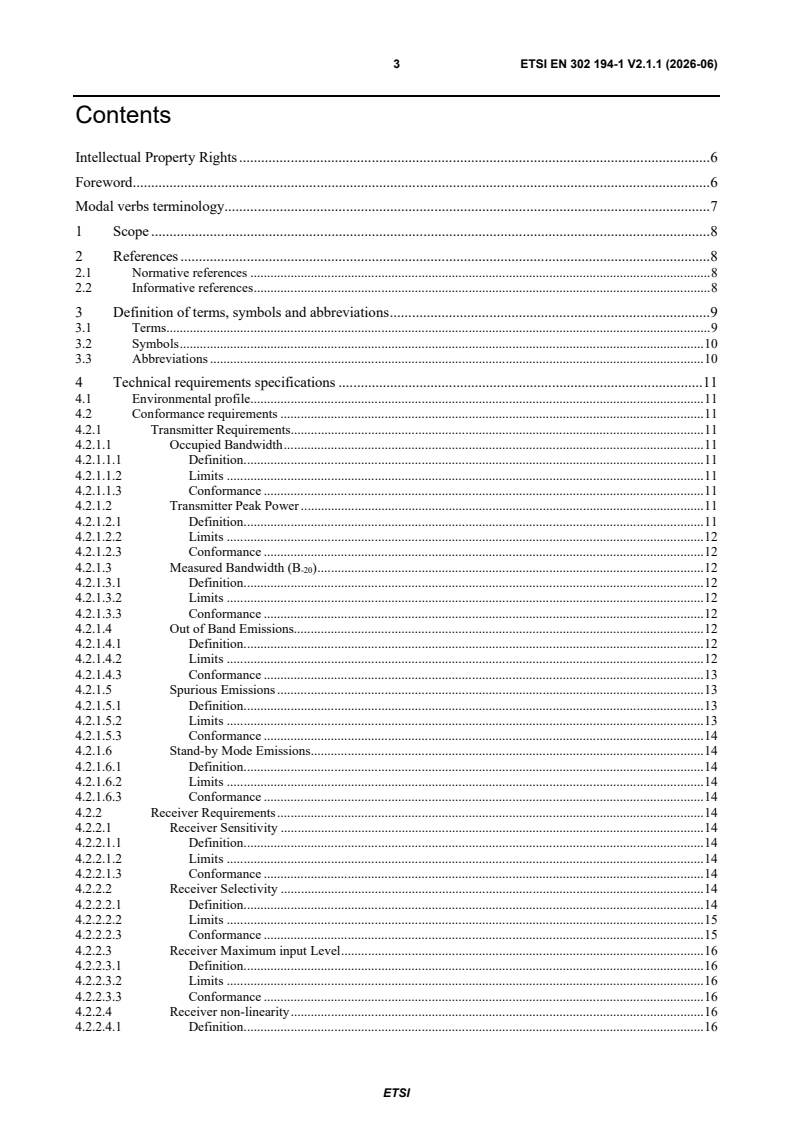 SIST EN 302 194-1 V2.1.1:2026 ETSI EN 302 194-1 V2.1.1 (2026-06) - Navigation radars used on inland waterways; Harmonised Standard for access to radio spectrum; Part 1: Magnetron Radars - Page 3 preview