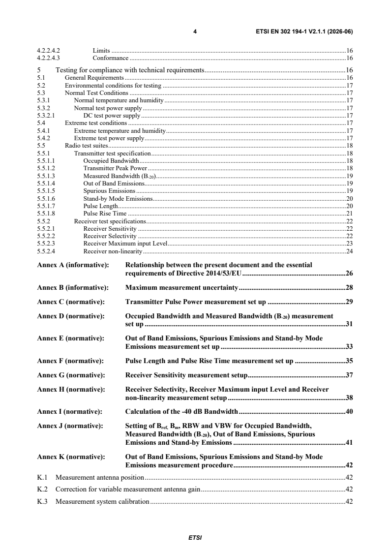 SIST EN 302 194-1 V2.1.1:2026 ETSI EN 302 194-1 V2.1.1 (2026-06) - Navigation radars used on inland waterways; Harmonised Standard for access to radio spectrum; Part 1: Magnetron Radars - Page 4 preview