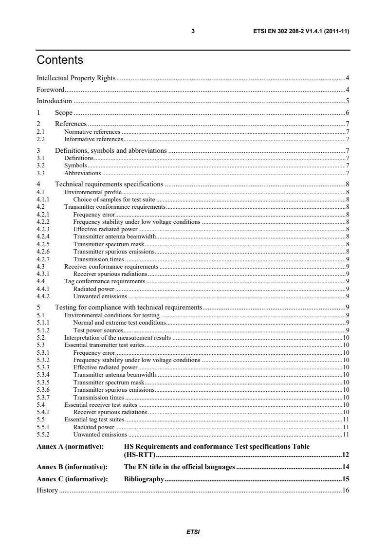 SIST EN 302 208-2 V1.4.1:2011 en_30220802v010401p - Electromagnetic compatibility and Radio spectrum Matters (ERM); Radio Frequency Identification Equipment operating in the band 865 MHz to 868 MHz with power levels up to 2 W; Part 2: Harmonized EN covering the essential requirements of article 3.2 of the R&TTE Directive - Page 3 preview