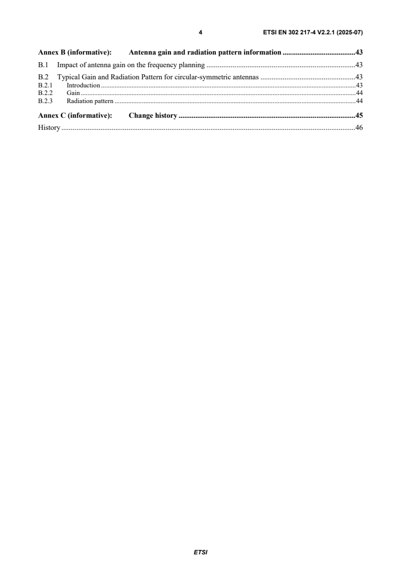 SIST EN 302 217-4 V2.2.1:2025 ETSI EN 302 217-4 V2.2.1 (2025-07) - Fixed Radio Systems; Characteristics and requirements for point-to-point equipment and antennas; Part 4: Antennas - Page 4 preview