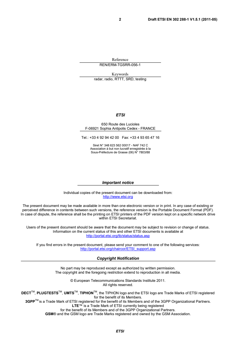 en_30228801v010501c - Electromagnetic compatibility and Radio spectrum Matters (ERM); Short Range Devices; Road Transport and Traffic Telematics (RTTT); Short range radar equipment operating in the 24 GHz range; Part 1: Technical requirements and methods of measurement