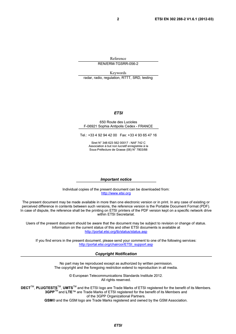 en_30228802v010601p - Electromagnetic compatibility and Radio spectrum Matters (ERM); Short Range Devices; Road Transport and Traffic Telematics (RTTT); Short range radar equipment operating in the 24 GHz range; Part 2: Harmonized EN covering the essential requirements of article 3.2 of the R&TTE Directive