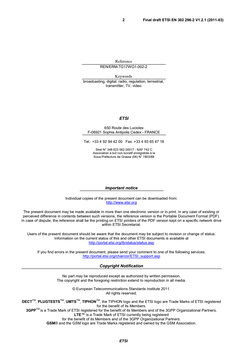 en_30229602v010201v - Electromagnetic compatibility and Radio spectrum Matters (ERM); Transmitting equipment for the digital television broadcast service, Terrestrial (DVB-T); Part 2: Harmonized EN covering the essential requirements of article 3.2 of the R&TTE Directive