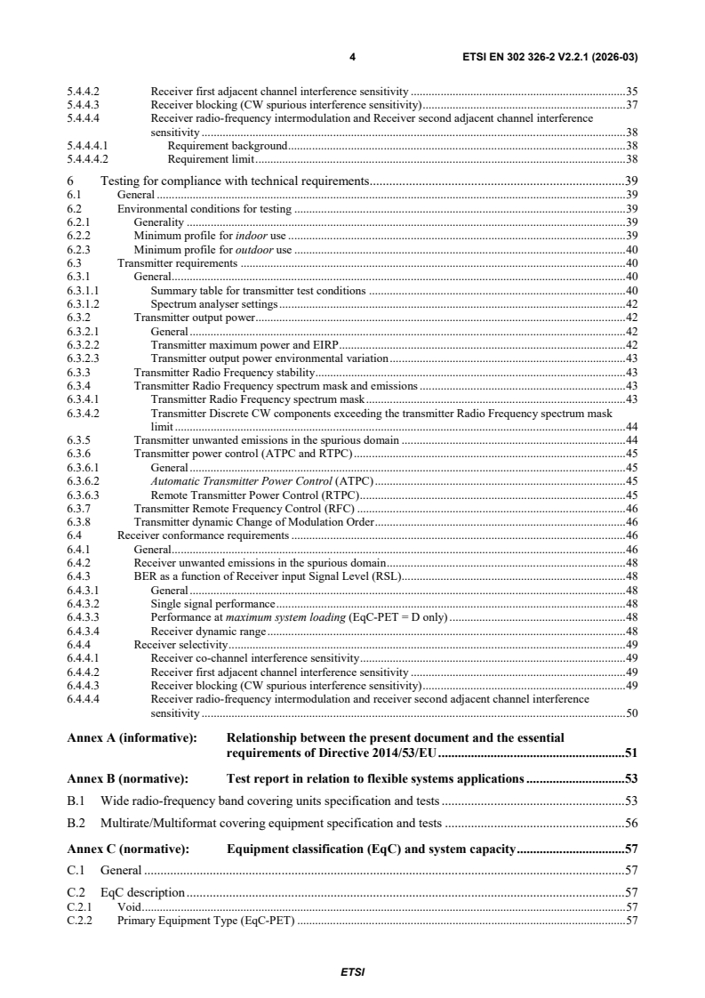 SIST EN 302 326-2 V2.2.1:2026 ETSI EN 302 326-2 V2.2.1 (2026-03) - Fixed Radio Systems; Multipoint Equipment and Antennas; Part 2: Harmonised Standard for access to radio spectrum - Page 4 preview