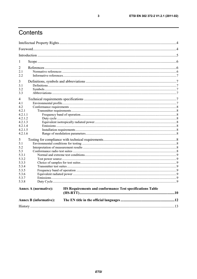 SIST EN 302 372-2 V1.2.1:2011 en_30237202v010201p - Electromagnetic compatibility and Radio spectrum Matters (ERM); Short Range Devices (SRD); Equipment for Detection and Movement; Tanks Level Probing Radar (TLPR) operating in the frequency bands 5,8 GHz, 10 GHz, 25 GHz, 61 GHz and 77 GHz; Part 2: Harmonized EN covering the essential requirements of article 3.2 of the R&TTE Directive - Page 3 preview