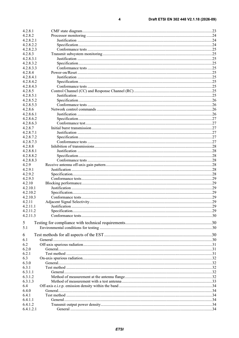 ETSI EN 302 448 V2.1.18 (2026-09) ETSI EN 302 448 V2.1.18 (2026-09) - Satellite Earth Stations and Systems (SES); Earth Stations on Trains (ESTs) operating in the 11/12/14 GHz frequency bands; Harmonised Standard for access to radio spectrum - Page 4 preview