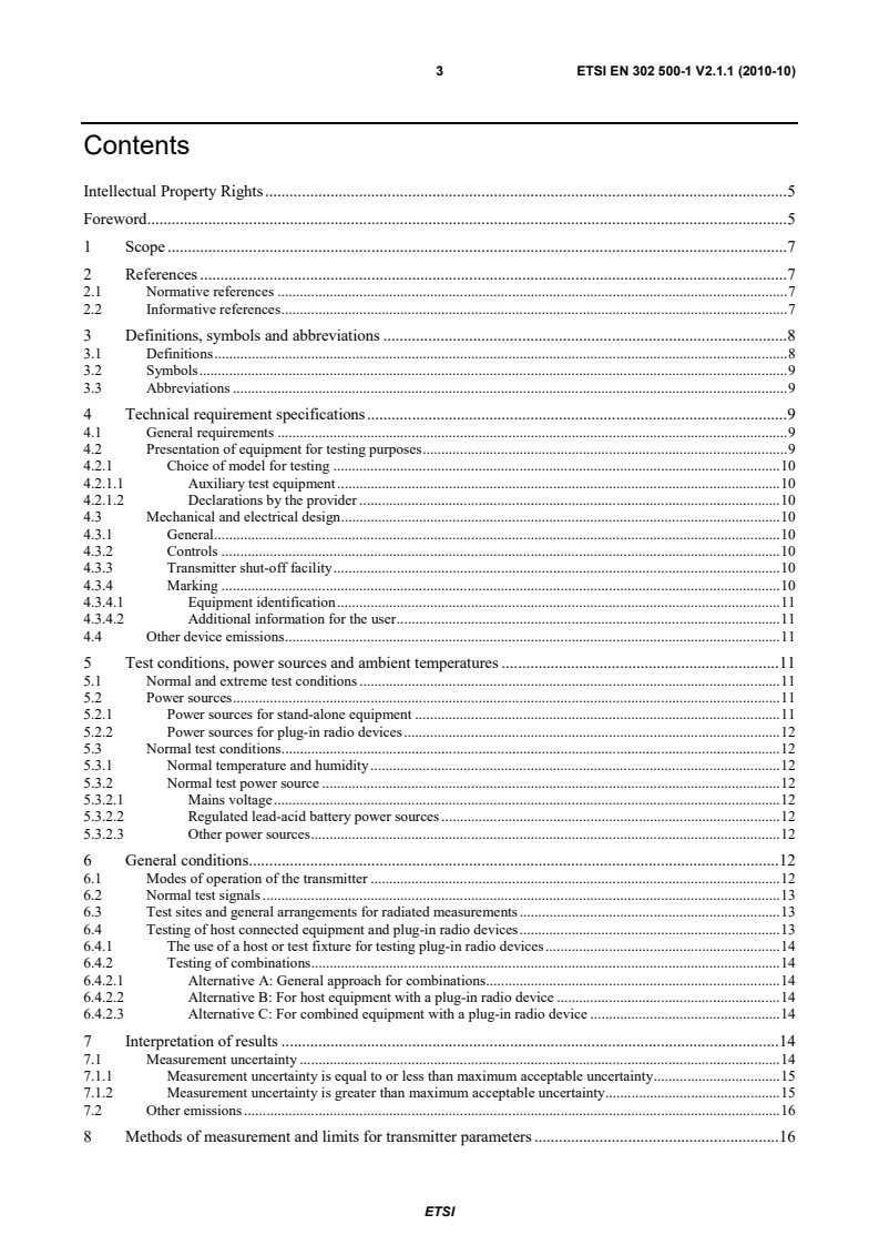 SIST EN 302 500-1 V2.1.1:2010 ETSI EN 302 500-1 V2.1.1 (2010-10) - Electromagnetic compatibility and Radio spectrum Matters (ERM); Short Range Devices (SRD) using Ultra WideBand (UWB) technology; Location Tracking equipment operating in the frequency range from 6 GHz to 9 GHz; Part 1: Technical characteristics and methods of measurement - Page 3 preview
