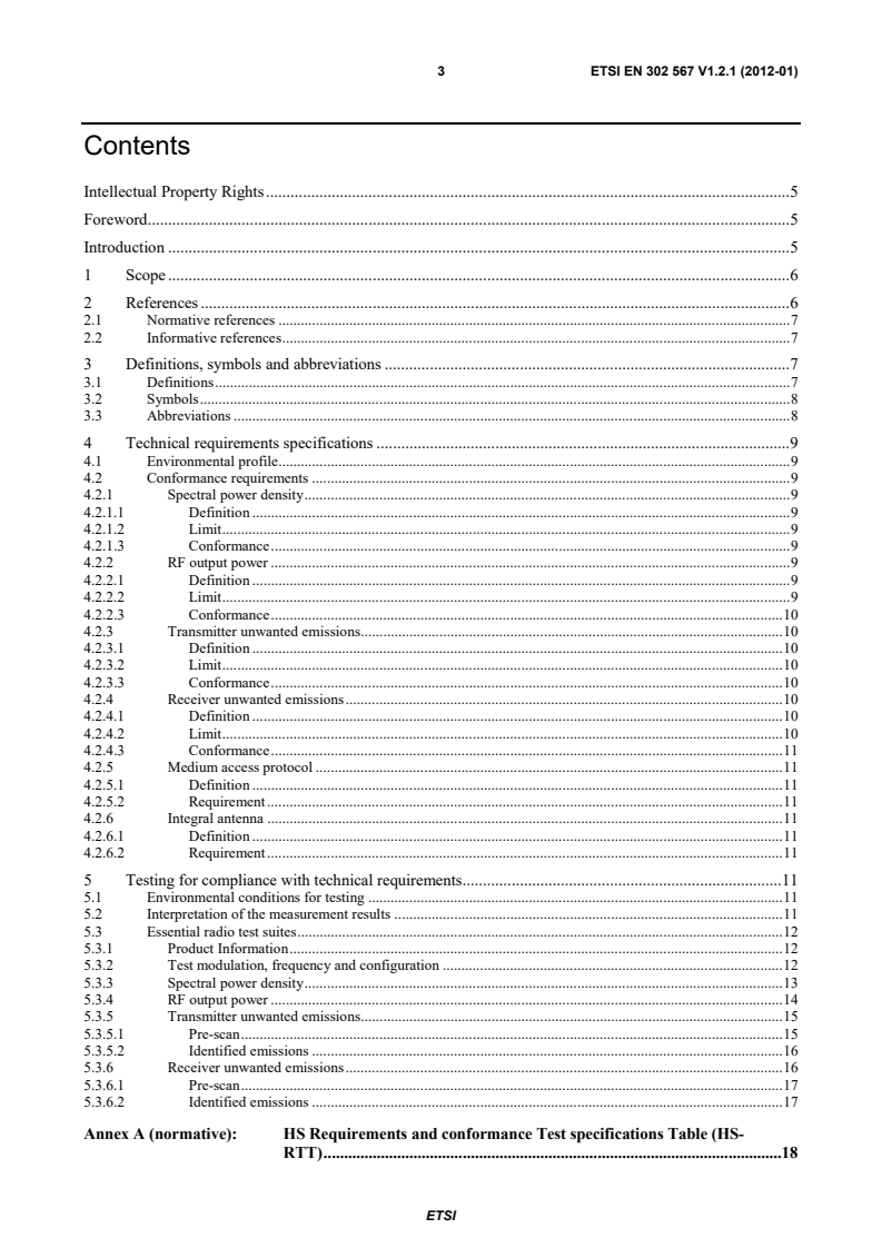 SIST EN 302 567 V1.2.1:2012 en_302567v010201p - Broadband Radio Access Networks (BRAN); 60 GHz Multiple-Gigabit WAS/RLAN Systems; Harmonized EN covering the essential requirements of article 3.2 of the R&TTE Directive - Page 3 preview