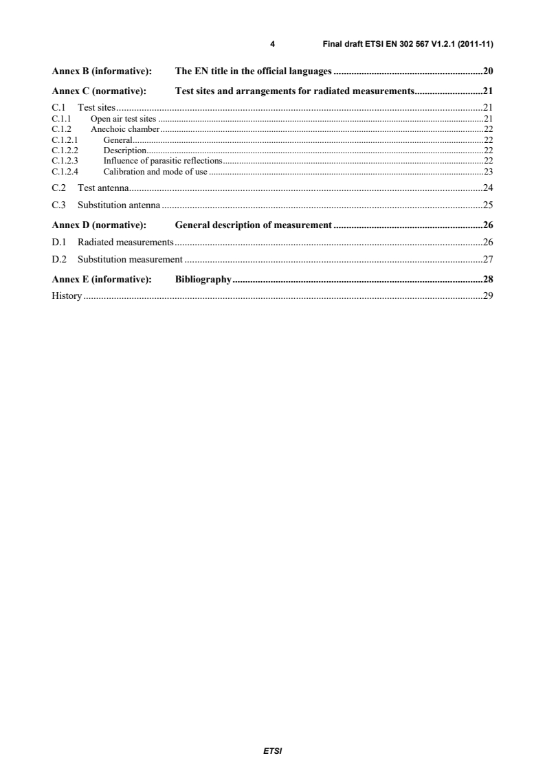 SIST EN 302 567 V1.2.1:2012 en_302567v010201v - Broadband Radio Access Networks (BRAN); 60 GHz Multiple-Gigabit WAS/RLAN Systems; Harmonized EN covering the essential requirements of article 3.2 of the R&TTE Directive - Page 4 preview