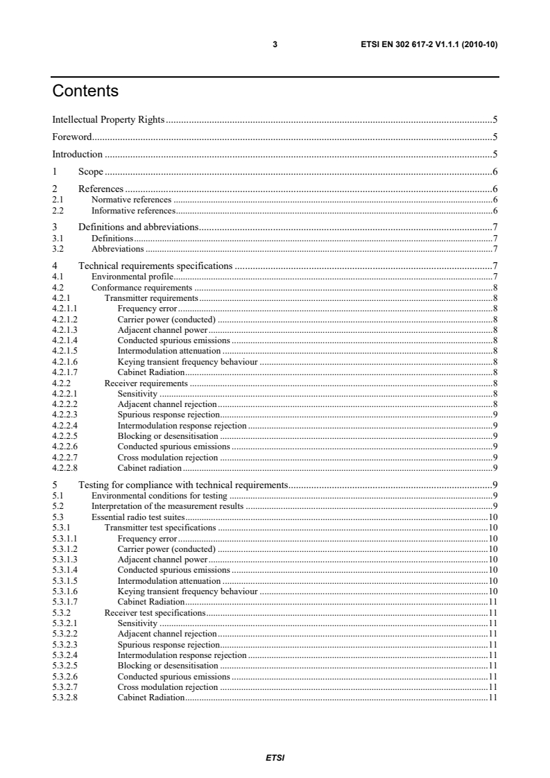 SIST EN 302 617-2 V1.1.1:2010 en_30261702v010101p - Electromagnetic compatibility and Radio spectrum Matters (ERM); Ground-based UHF radio transmitters, receivers and transceivers for the UHF aeronautical mobile service using amplitude modulation; Part 2: Harmonized EN covering the essential requirements of article 3.2 of the R&TTE Directive - Page 3 preview
