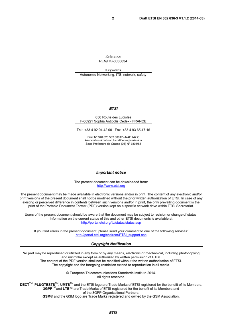 ETSI EN 302 636-3 V1.1.2 (2014-03) - Intelligent Transport Systems (ITS); Vehicular Communications; GeoNetworking; Part 3: Network Architecture