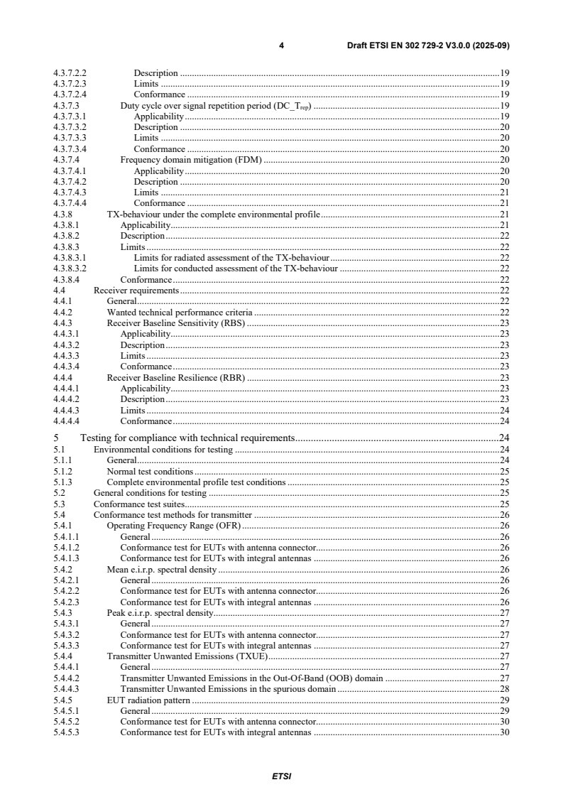 SIST EN 302 729-2 V3.1.1:2026 ETSI EN 302 729-2 V3.0.0 (2025-09) - Short Range Devices (SRD) using Ultra Wide Band technology (UWB); Harmonised standard for access to radio spectrum; Part 2: Level Probing Radar (LPR) equipment operating in the frequency range 75 GHz to 85 GHz for tilted downward installation; - Page 4 preview
