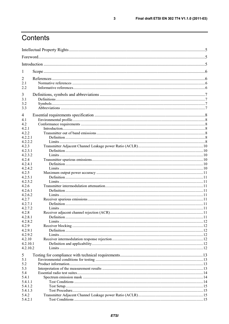 SIST EN 302 774 V1.1.1:2011 en_302774v010100v - Broadband Wireless Access Systems (BWA) in the 3 400 MHz to 3 800 MHz frequency band; Base Stations; Harmonized EN covering the essential requirements of article 3.2 of the R&TTE Directive - Page 3 preview