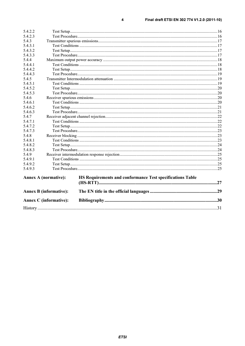 SIST EN 302 774 V1.2.1:2012 en_302774v010200o - Broadband Wireless Access Systems (BWA) in the 3 400 MHz to 3 800 MHz frequency band; Base Stations; Harmonized EN covering the essential requirements of article 3.2 of the R&TTE Directive - Page 4 preview