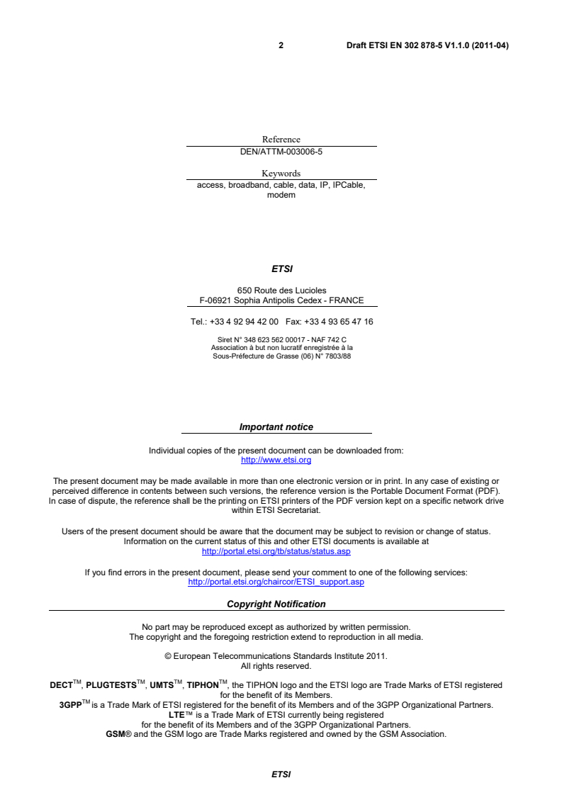 en_30287805v010100c - Access, Terminals, Transmission and Multiplexing (ATTM); Third Generation Transmission Systems for Interactive Cable Television Services - IP Cable Modems; Part 5: Security Services; DOCSIS 3.0