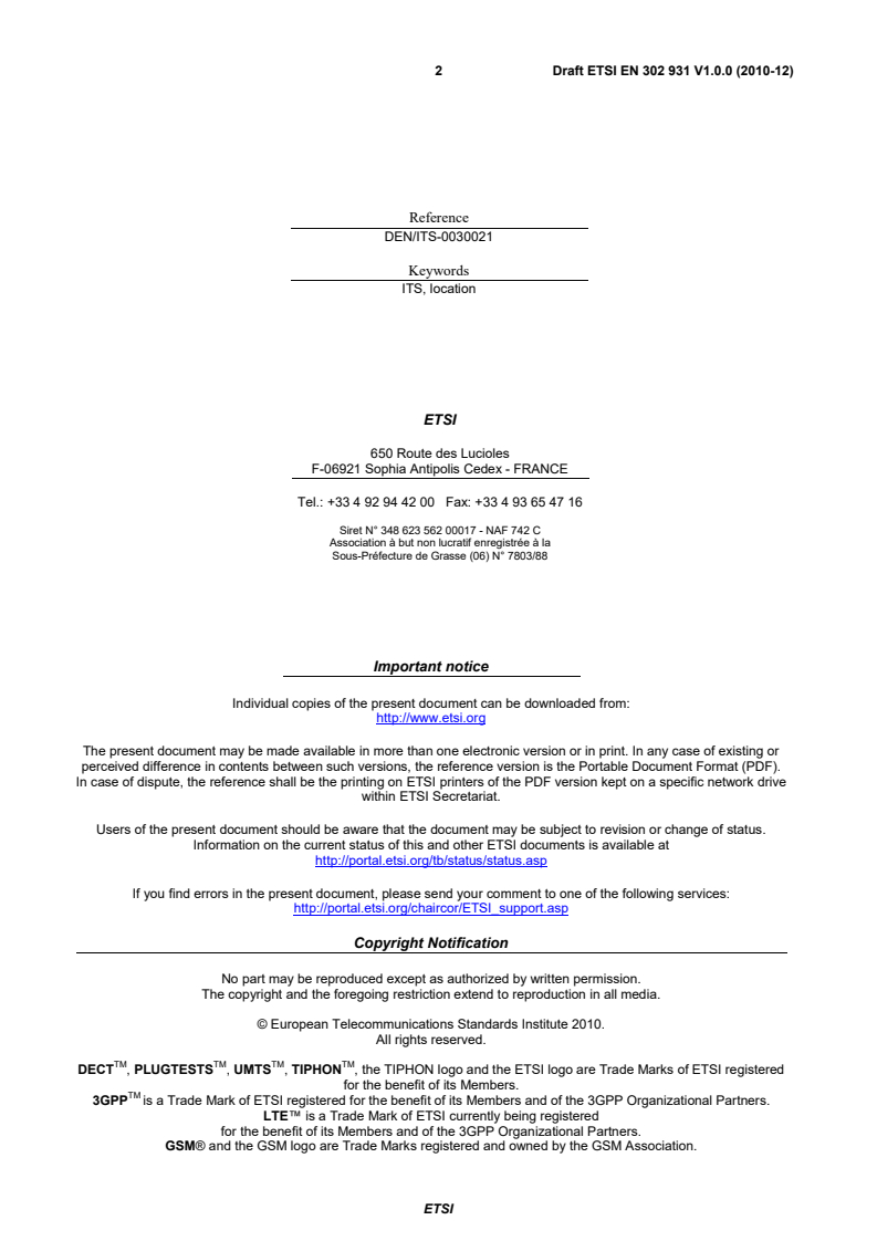 en_302931v010000c - Intelligent Transport Systems (ITS); Vehicular Communications; Geographical Area Definition