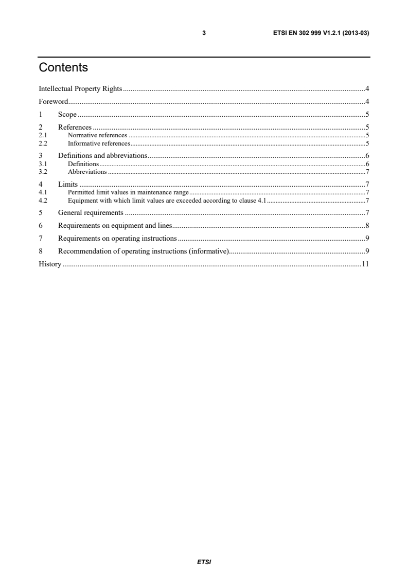 SIST EN 302 999 V1.2.1:2013 ETSI EN 302 999 V1.2.1 (2013-03) - Safety; Remote Power Feeding Installations; Safety requirements for the erection and operation of information technology installations with remote power feeding - Page 3 preview
