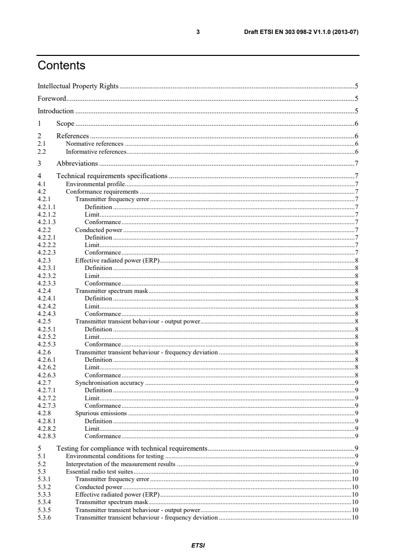 SIST EN 303 098-2 V1.2.1:2015 ETSI EN 303 098-2 V1.1.0 (2013-07) - Electromagnetic compatibility and Radio spectrum Matters (ERM); Maritime low power personal locating beacons employing AIS; Part 2: Harmonized EN covering the essential requirements of article 3.2 of the R&TTE Directive - Page 3 preview