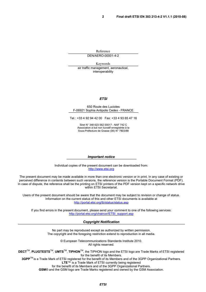 ETSI EN 303 213-4-2 V1.1.1 (2010-08) - Advanced Surface Movement Guidance and Control System (A-SMGCS); Part 4: Community Specification for application under the Single European Sky Interoperability Regulation EC 552/2004 for a deployed non-cooperative sensor including its interfaces; Sub-part 2: Specific requirements for a deployed Surface Movement Radar sensor