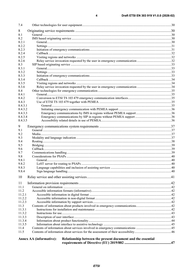 SIST EN 303 919 V1.1.1:2026 ETSI EN 303 919 V1.0.0 (2026-02) - Emergency Communications (EMTEL); Accessibility and Interoperability of Emergency Communications - Page 4 preview