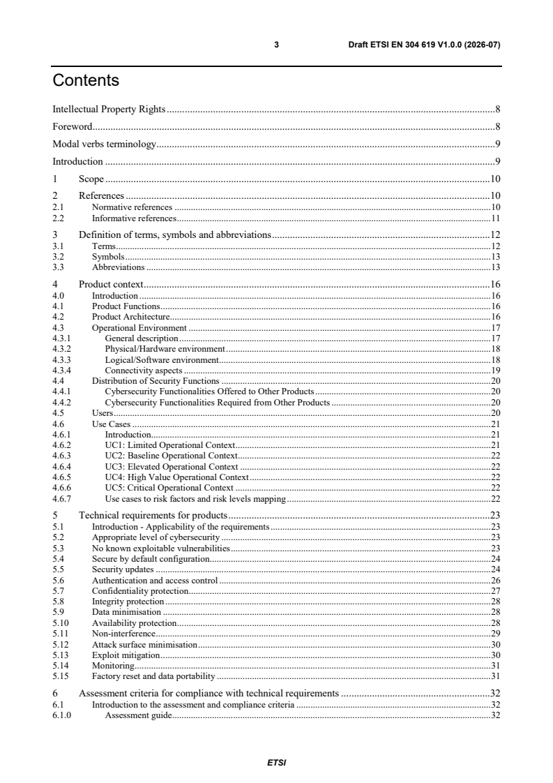 ETSI EN 304 619 V1.0.0 (2026-07) ETSI EN 304 619 V1.0.0 (2026-07) - Cyber Security (CYBER); CRA; Cybersecurity requirements for software that searches for, removes, or quarantines malicious software - Page 3 preview