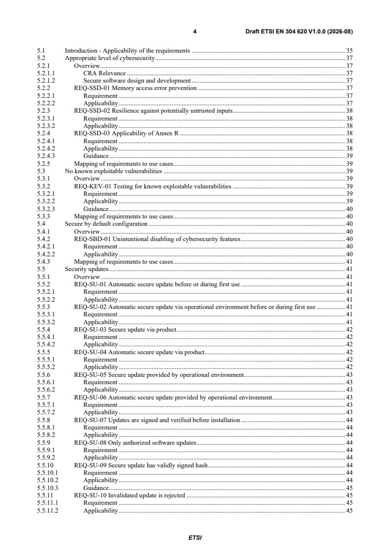 ETSI EN 304 620 V1.0.0 (2026-08) ETSI EN 304 620 V1.0.0 (2026-08) - Cyber Security (CYBER); CRA; Cybersecurity requirements for Virtual Private Networks (VPNs) - Page 4 preview