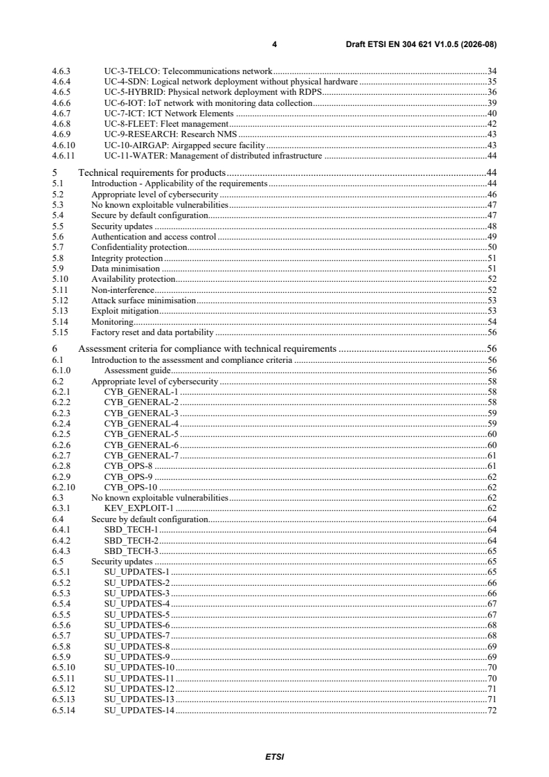 ETSI EN 304 621 V1.0.5 (2026-08) ETSI EN 304 621 V1.0.5 (2026-08) - Cyber Security (CYBER); CRA; Cybersecurity requirements for Network Management systems - Page 4 preview
