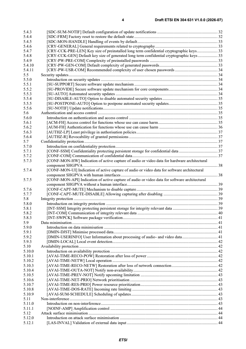 ETSI EN 304 631 V1.0.0 (2026-07) ETSI EN 304 631 V1.0.0 (2026-07) - Cyber Security (CYBER); CRA; Cybersecurity requirements for smart home general purpose virtual assistants - Page 4 preview