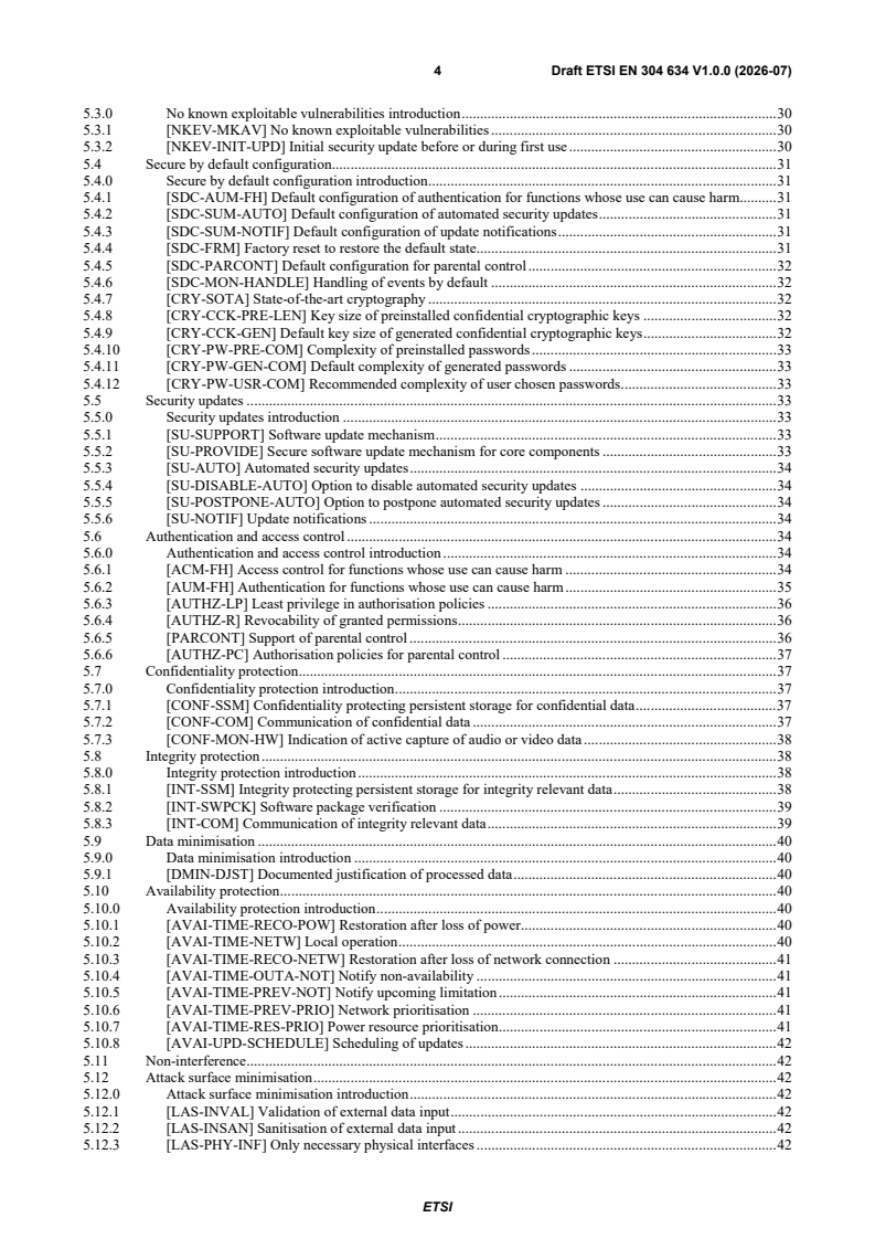 ETSI EN 304 634 V1.0.0 (2026-07) ETSI EN 304 634 V1.0.0 (2026-07) - Cyber Security (CYBER); CRA; Cybersecurity requirements for personal wearable - Page 4 preview