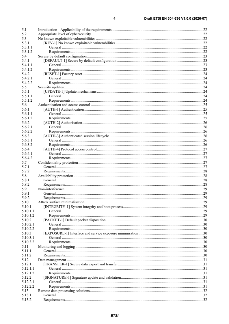 ETSI EN 304 636 V1.0.0 (2026-07) ETSI EN 304 636 V1.0.0 (2026-07) - Cyber Security (CYBER); CRA; Cybersecurity requirements for firewalls, intrusion detection and/or prevention systems - Page 4 preview
