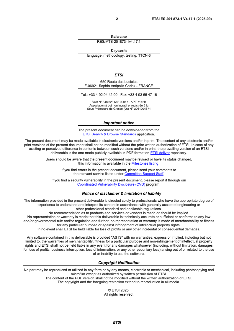 ETSI ES 201 873-1 V4.17.1 (2025-09) - Methods for Testing and Specification (MTS); The Testing and Test Control Notation version 3; Part 1: TTCN-3 Core Language