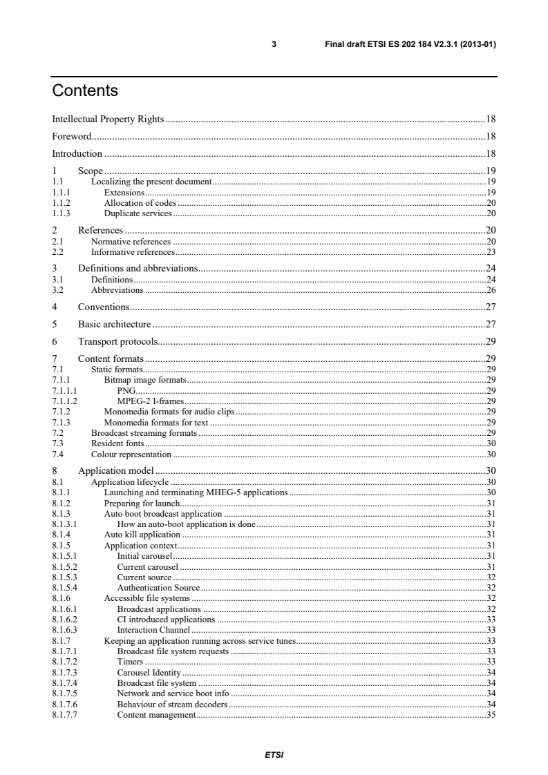 kSIST prES 202 184 V2.3.1:2013 ETSI ES 202 184 V2.3.1 (2013-01) - MHEG-5 Broadcast Profile - Page 3 preview