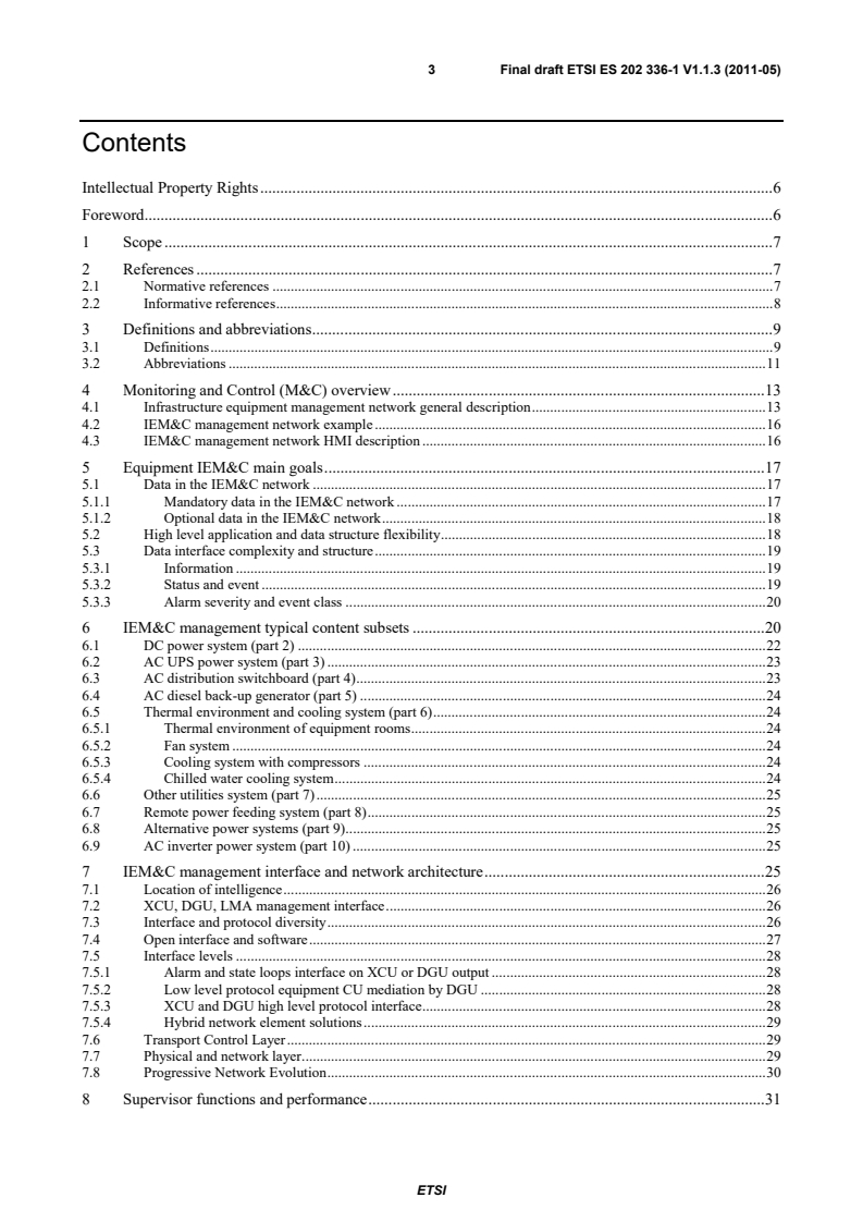 kSIST prES 202 336-1 V1.1.3:2011 es_20233601v010103m - Environmental Engineering (EE); Monitoring and Control Interface for Infrastructure Equipment (Power, Cooling and Building Environment Systems used in Telecommunication Networks) Part 1: Generic Interface - Page 3 preview