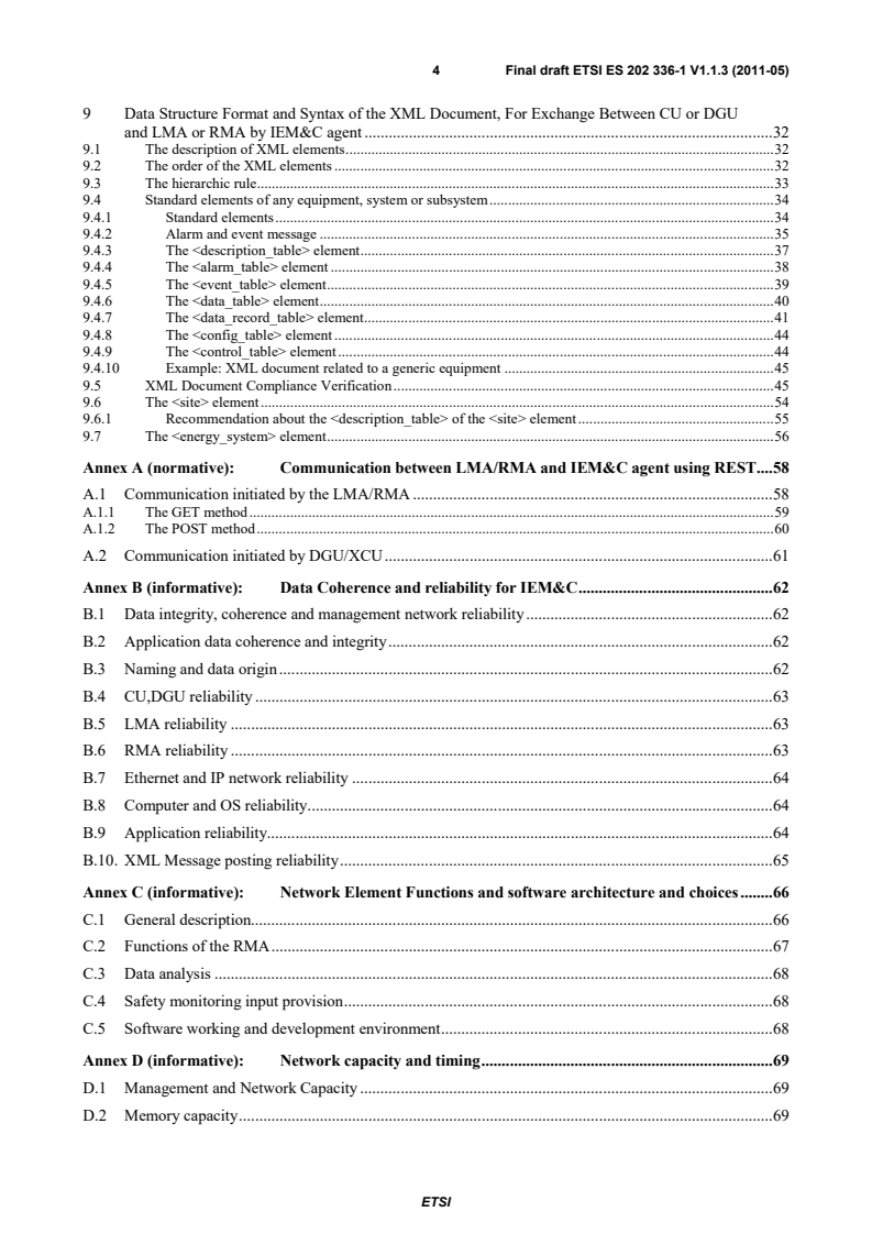 kSIST prES 202 336-1 V1.1.3:2011 es_20233601v010103m - Environmental Engineering (EE); Monitoring and Control Interface for Infrastructure Equipment (Power, Cooling and Building Environment Systems used in Telecommunication Networks) Part 1: Generic Interface - Page 4 preview